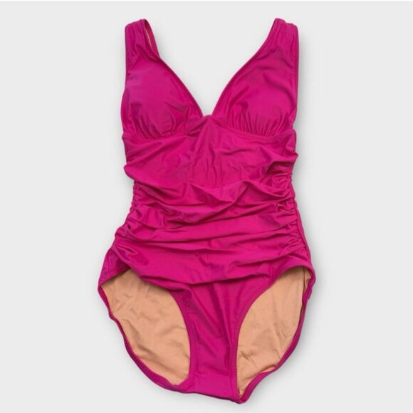 J.Crew Women’s Ruched V Neck One Piece Swimsuit Radiant Fuchsia BC116 Size 2 NEW - Picture 5 of 15